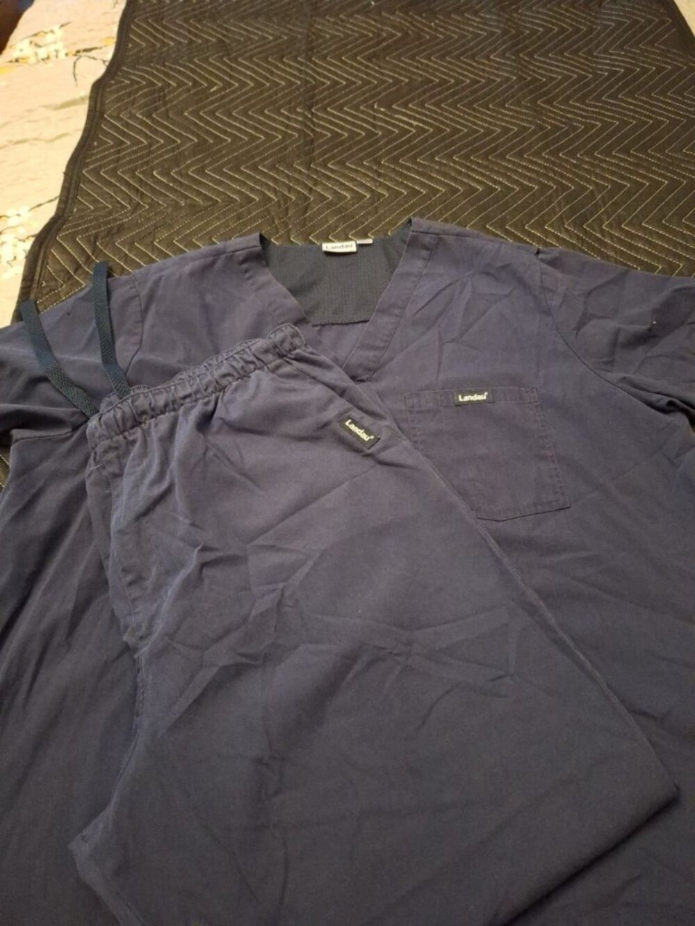 Landau Navy Blue Medical Scrub Set - V-Neck Top & Elastic Waist Pants